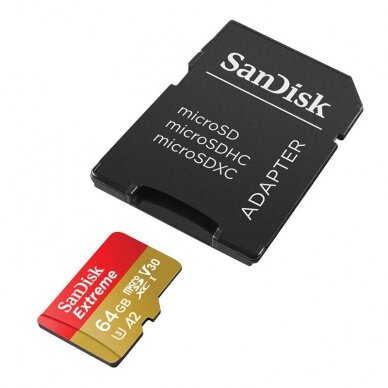 Atminties kortelė SANDISK EXTREME microSDXC 64 GB 170/80 MB/s UHS-I U3 ActionCam (SDSQXAH-064G-GN6AA)